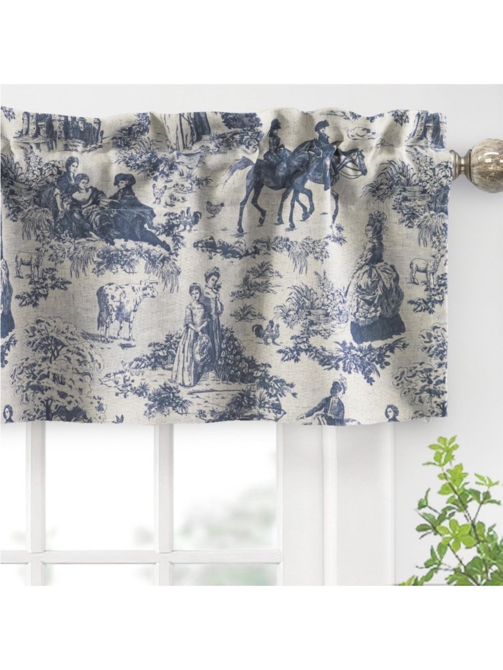 Classic Toile Rod Pocket Valance in Blue and Cream 52”x18”